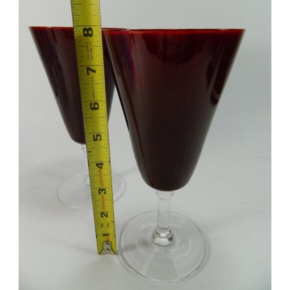 Pier 1 Ruby Red Pleated Wine Glass Wafer Stem 8" Optic Pleats Set Of 2 - Picture 9 of 12